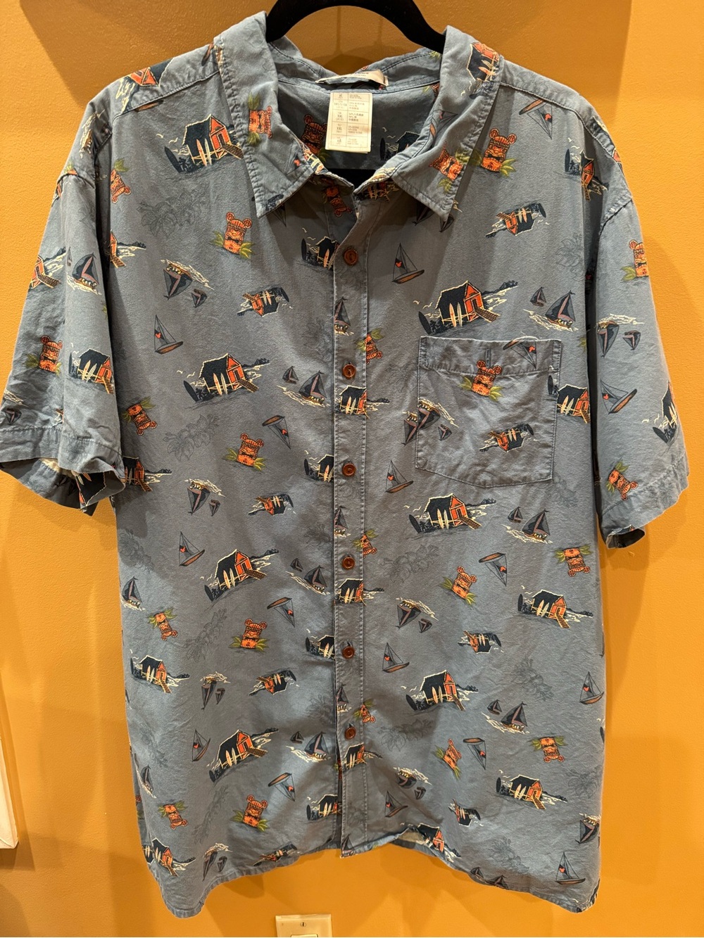 Disney Parks: Mickey Mouse Tiki Aloha Hawaiian Shirt front Picket size XL